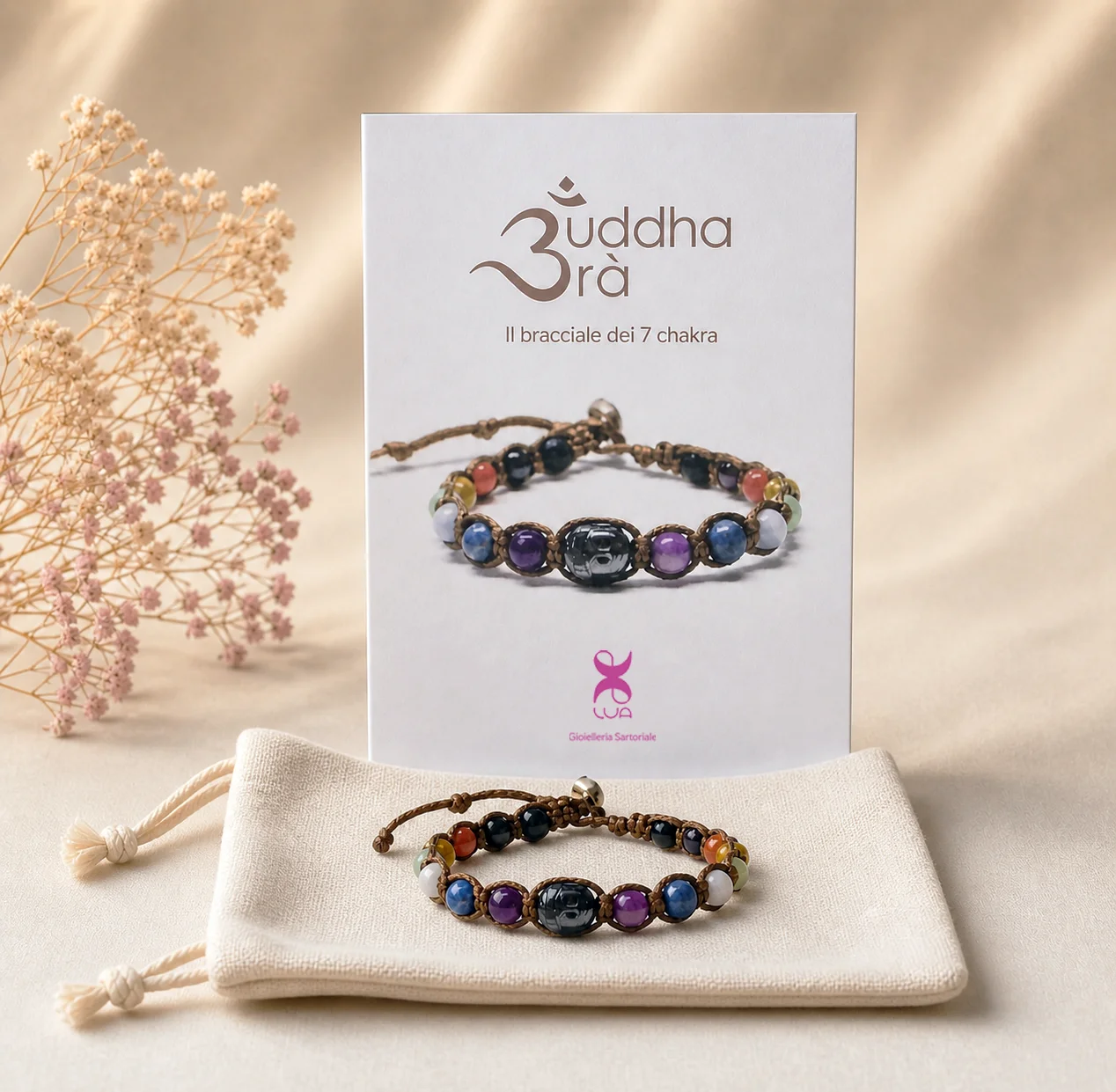 Packaging Buddhabrà con bracciale personalizzabile e pochette
