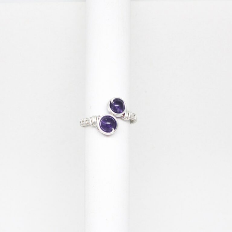 Anello regolabile Twins in argento con Ametista