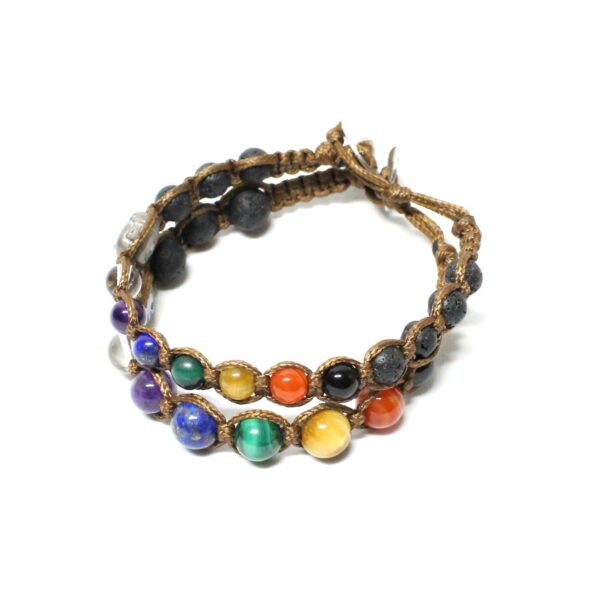 bracciale Buddhabrà dei 7 chakra in due misure, sotto quella con pietre da 8mm e sopra con pietre da 6mm