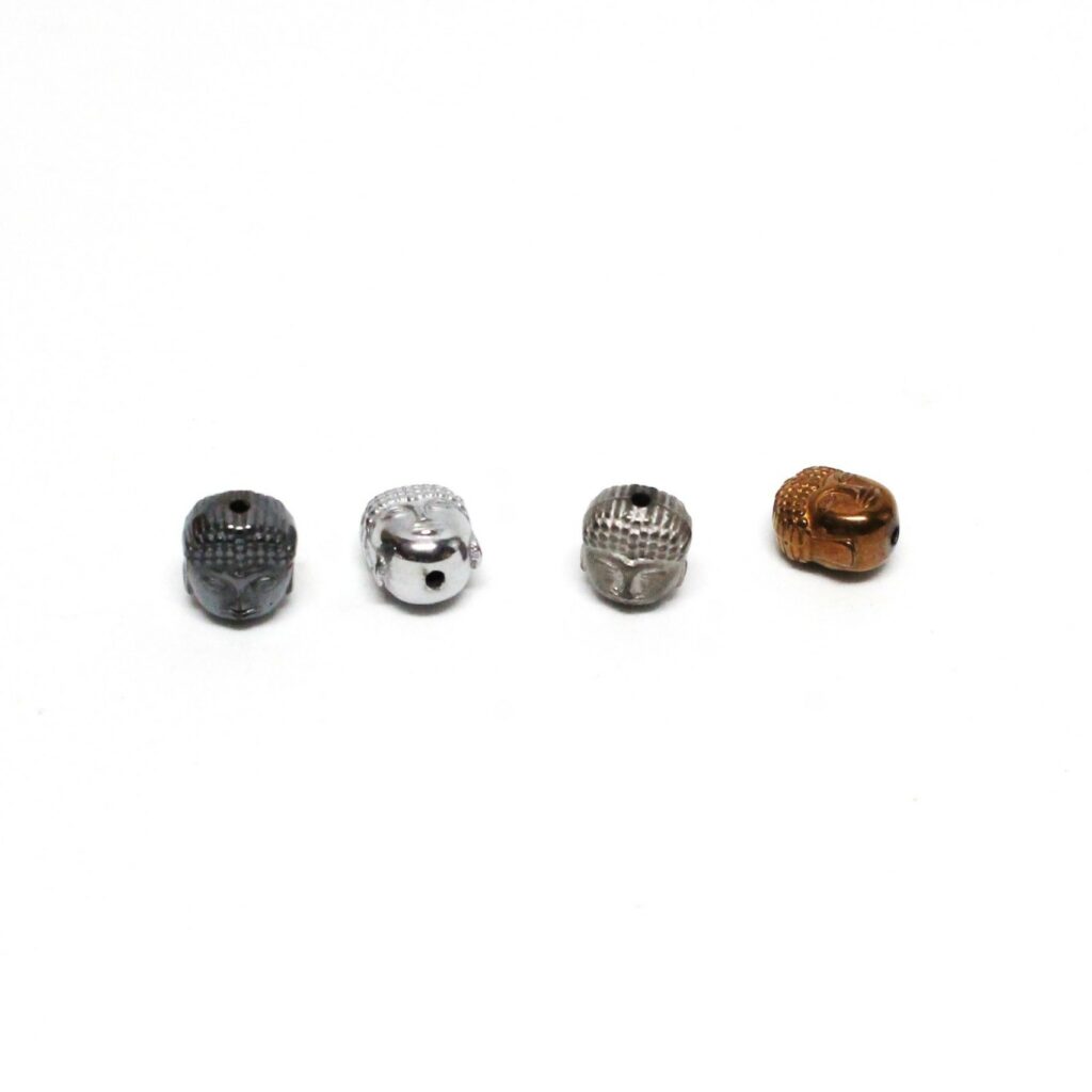 Buddha in ematite con diverse finiture per bracciale dei 7 chakra Buddhabra | Luartisan. Finiture ematite naturale, argentata, satinata e ramata. Finiture ematit
