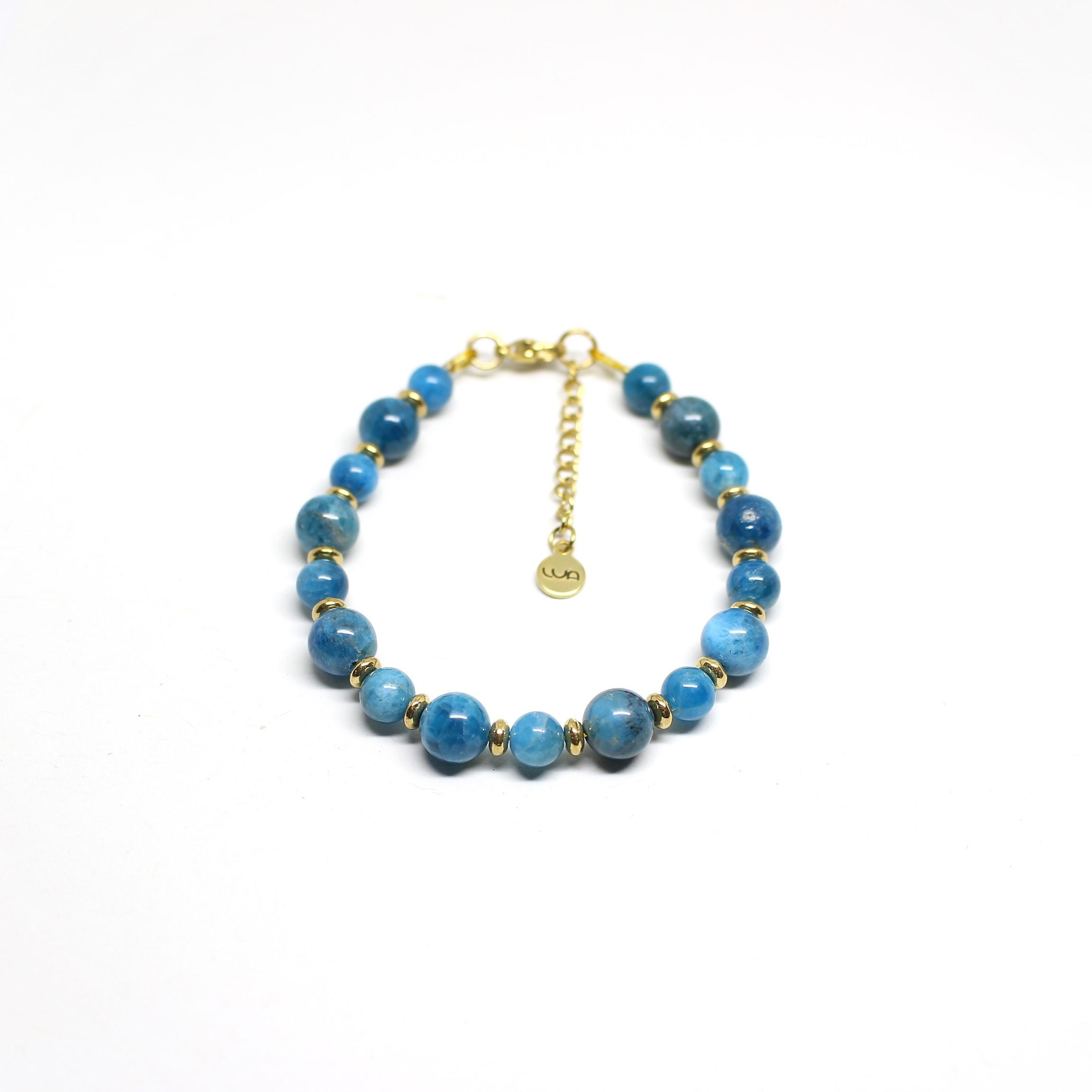 Bracciale della linea Elite con pietre di massima qualità. Bracciale con Apatite di alta qualità in acciaio dorato