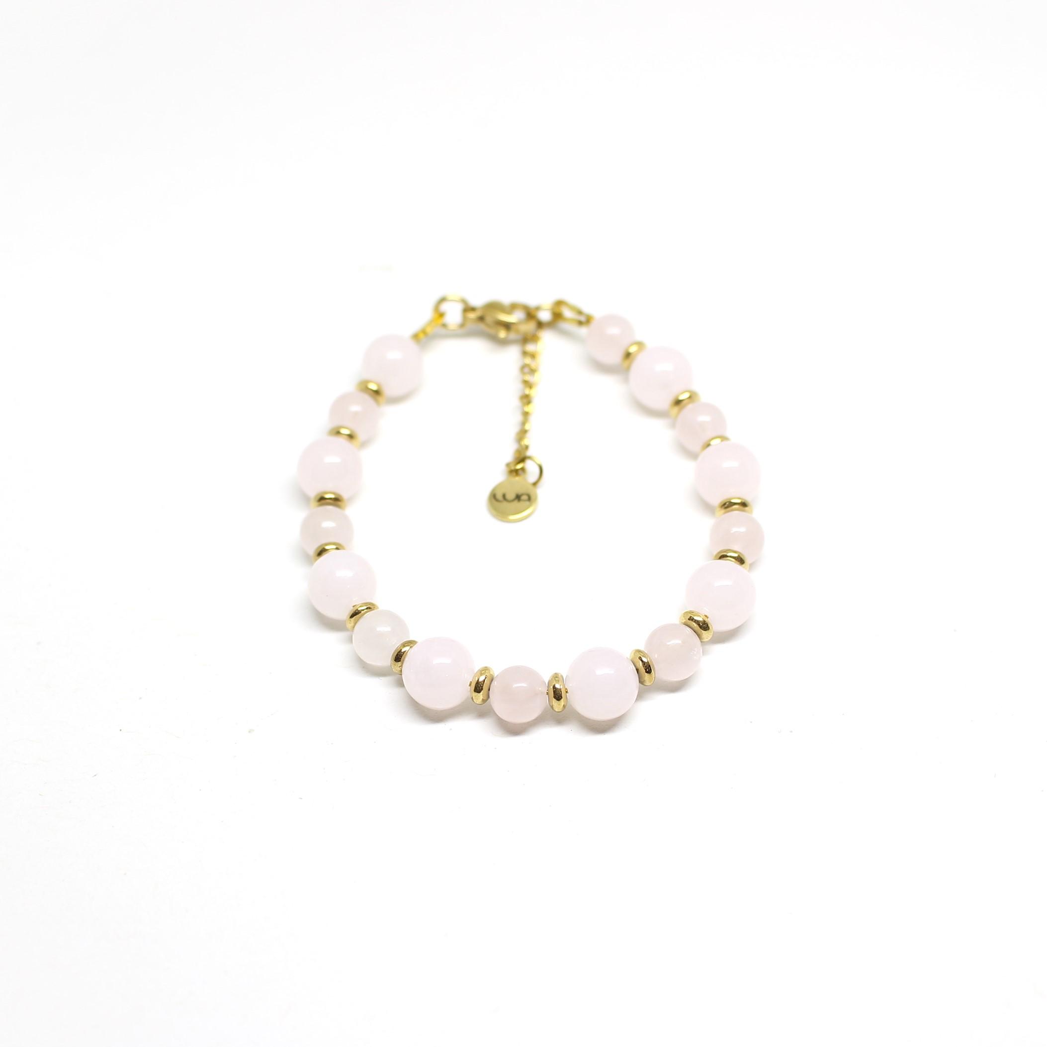 Bracciale della linea Elite con pietre di massima qualità. Bracciale con Quarzo Rosa di alta qualità in acciaio dorato