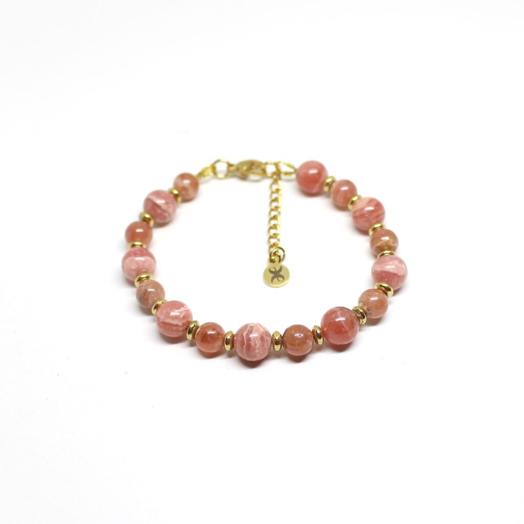 Bracciale della linea Elite con pietre di massima qualità. Bracciale con Rodocrosite argentina di alta qualità in acciaio dorato