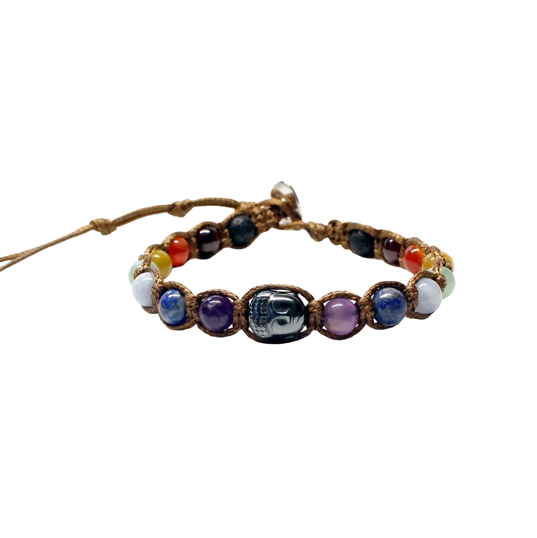 Buddhabrà 7 chakra su sfondo trasparente, pietre naturali e finiture argento