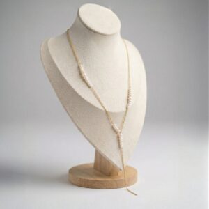 collana a Y della linea Pura con perle naturali in acciaio dorato