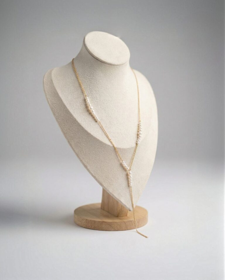 collana a Y della linea Pura con perle naturali in acciaio dorato