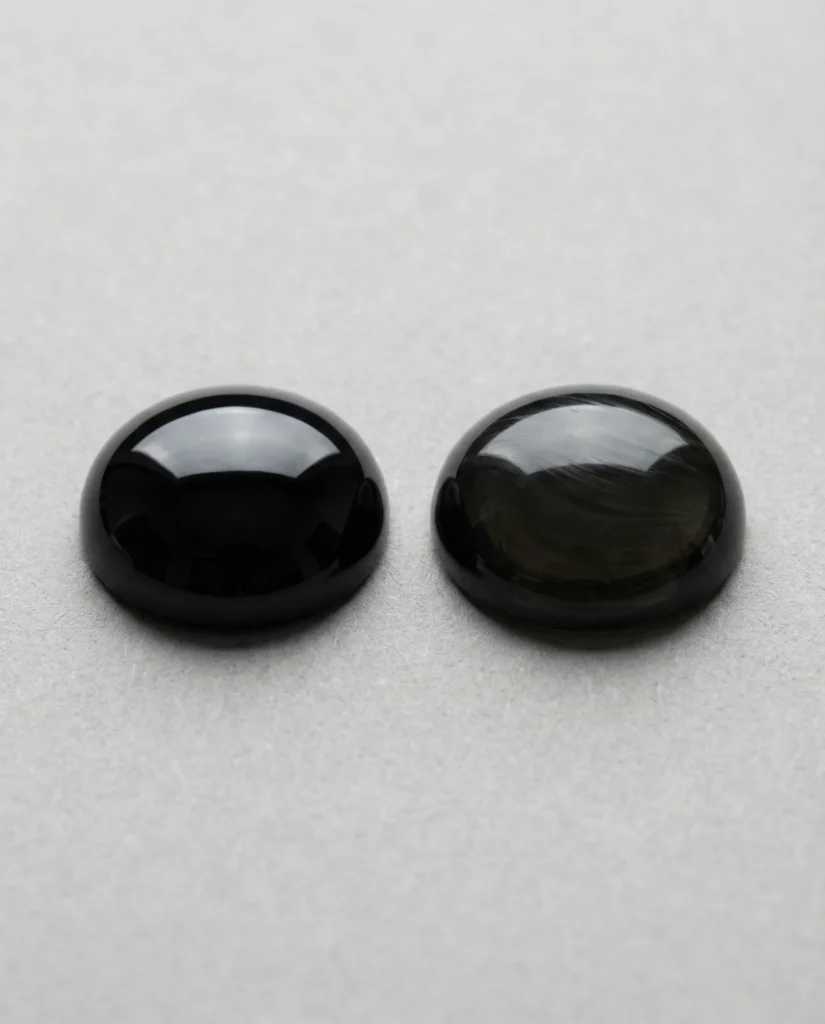 due cabochon a sinistra onice a destra ossidiana