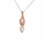 ciondolo sartoriale con Larimar e Rodonite in rame trattato