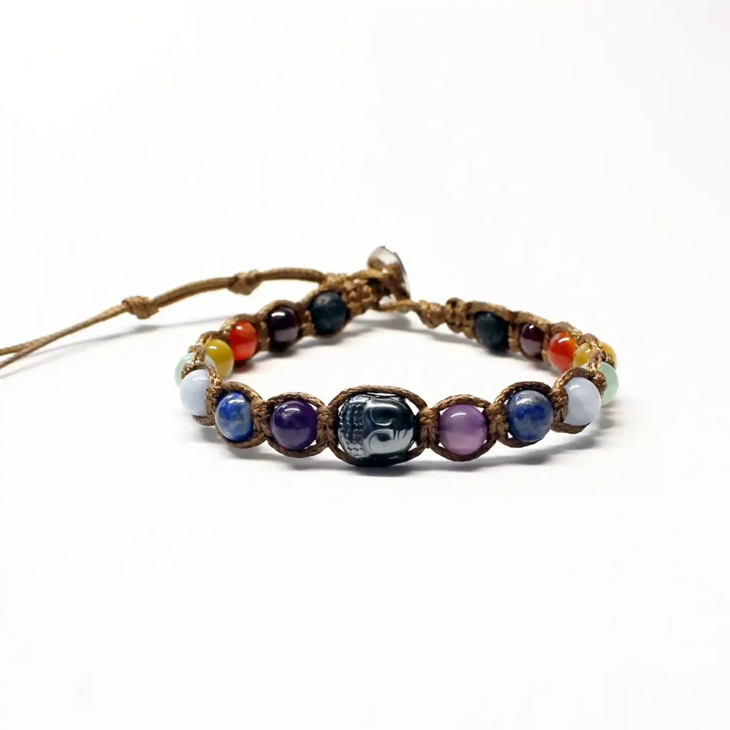 Buddhabrà 7 chakra su sfondo trasparente, pietre naturali e finiture argento